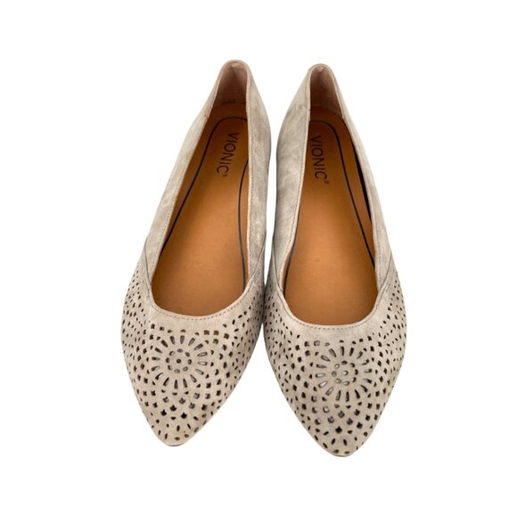 Vionic Carmela Perforated Suede Ballet Flats Taupe Beige Size 8 Wide - Picture 2 of 10